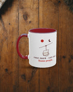 First Chair, Last Call Mug in Maroon, styled