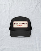 Hot Toddy Weather Trucker Hat in Black, styled