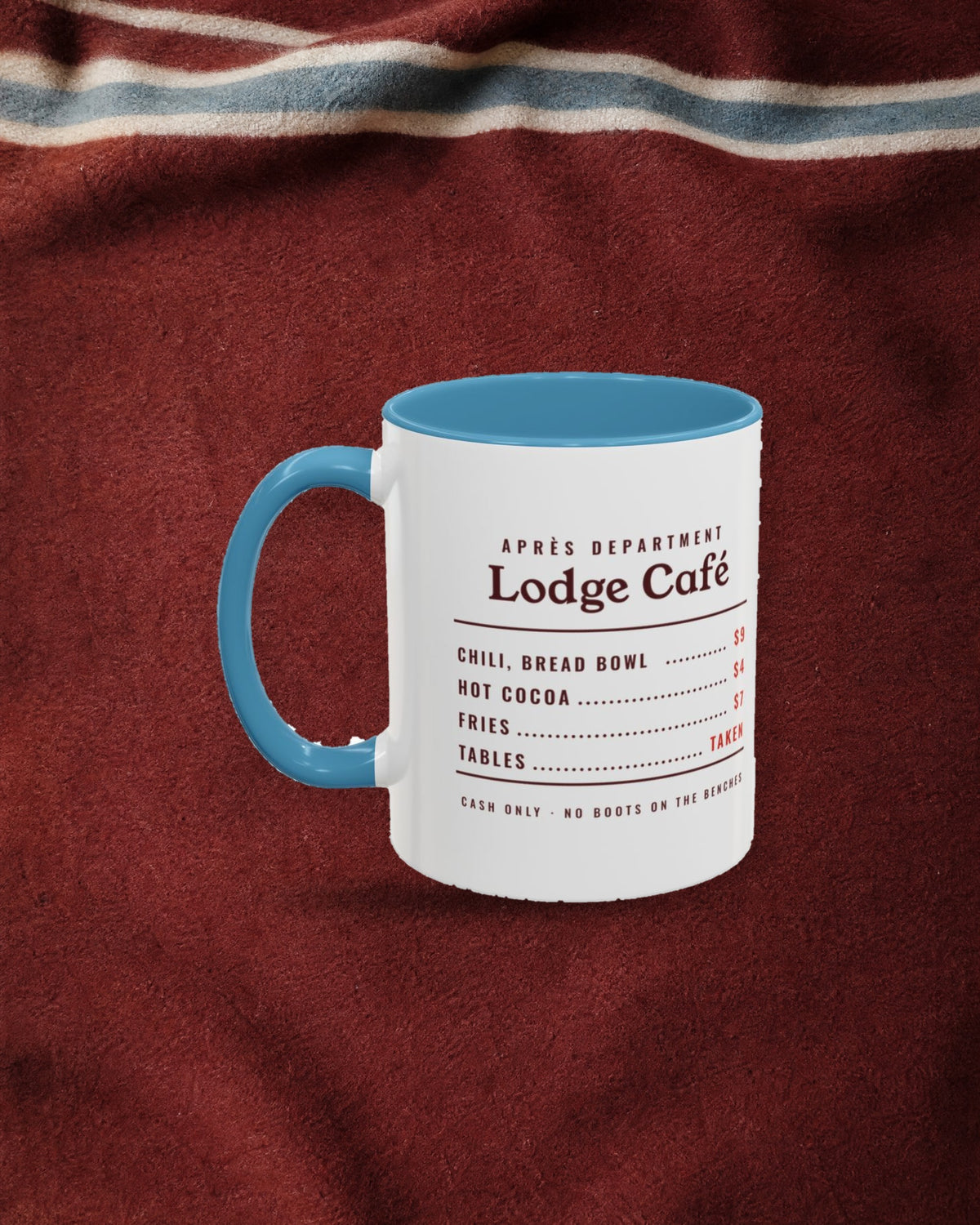 Lodge Café Mug in Light Blue, styled