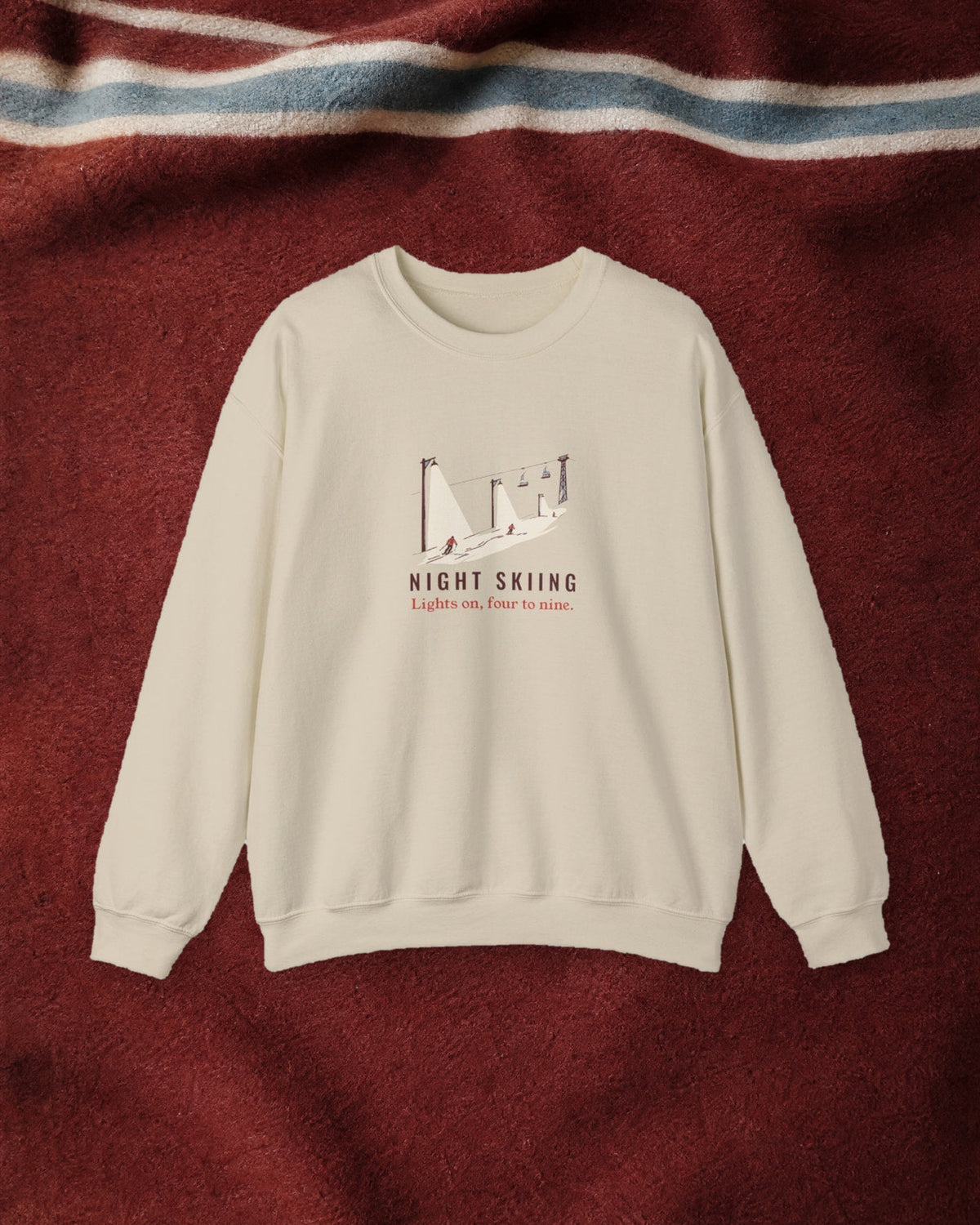 Night Skiing Crewneck in Sand, styled