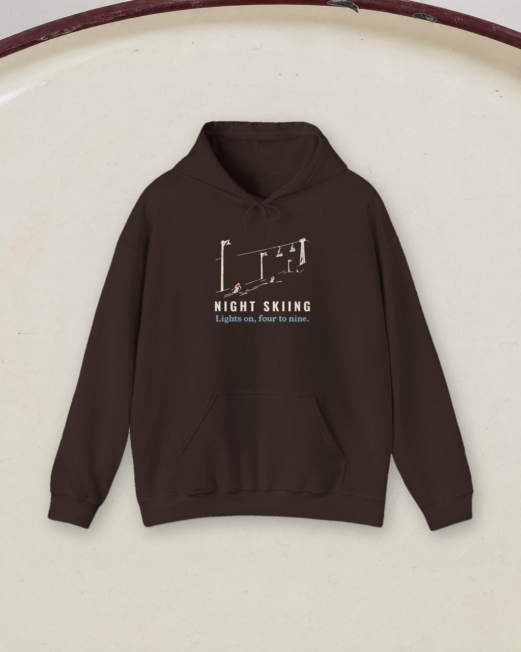 Night Skiing Hoodie in Dark Chocolate, styled