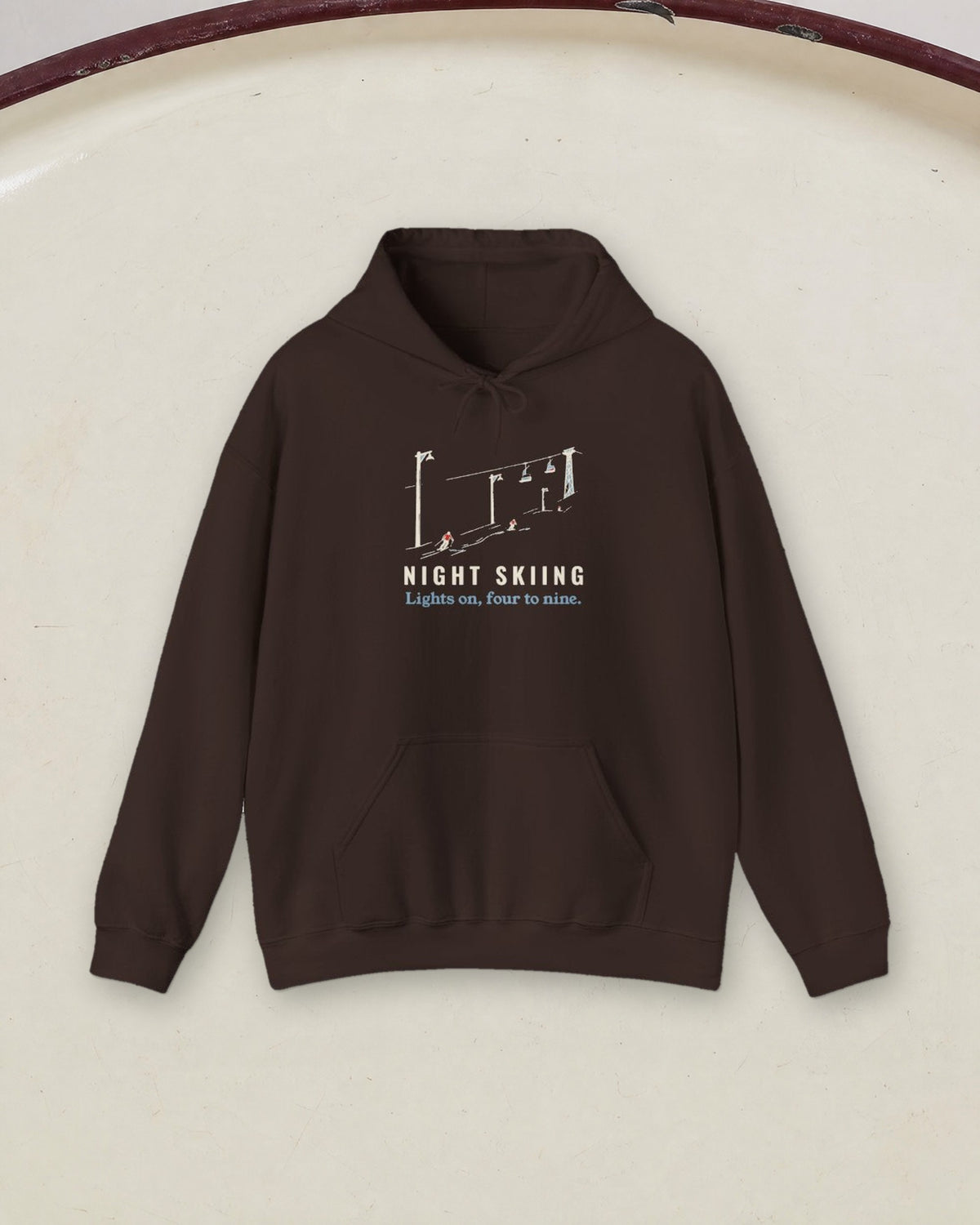 Night Skiing Hoodie in Dark Chocolate, styled