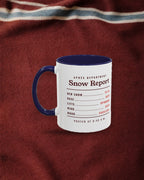 Snow Report Mug in Navy, styled