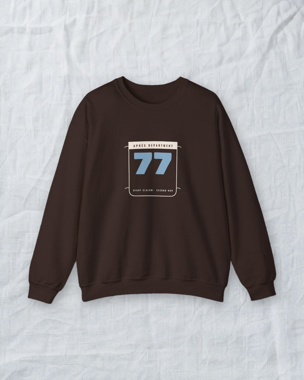 Racing Bib 77 Crewneck in Dark Chocolate, styled