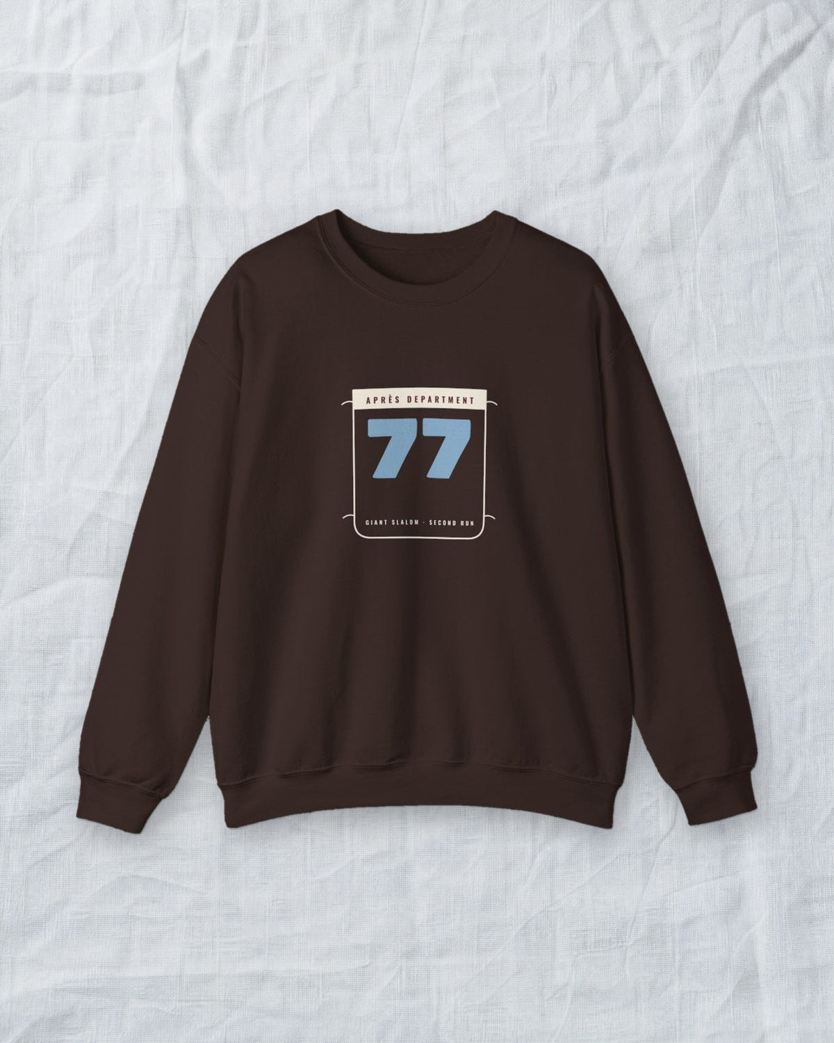 Racing Bib 77 Crewneck in Dark Chocolate, styled