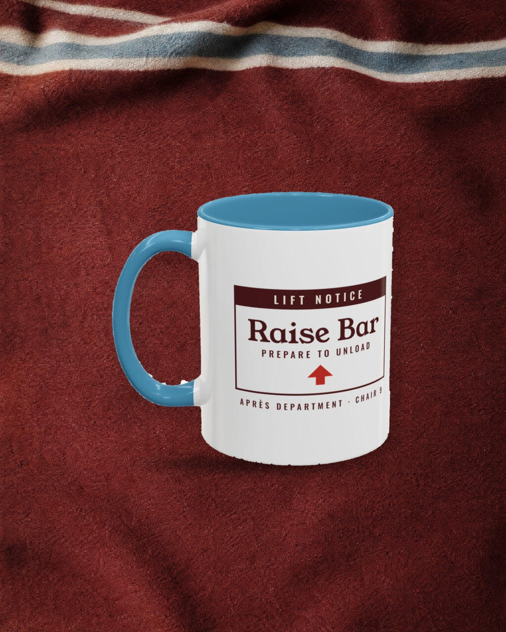 Raise the Bar Mug in Light Blue, styled
