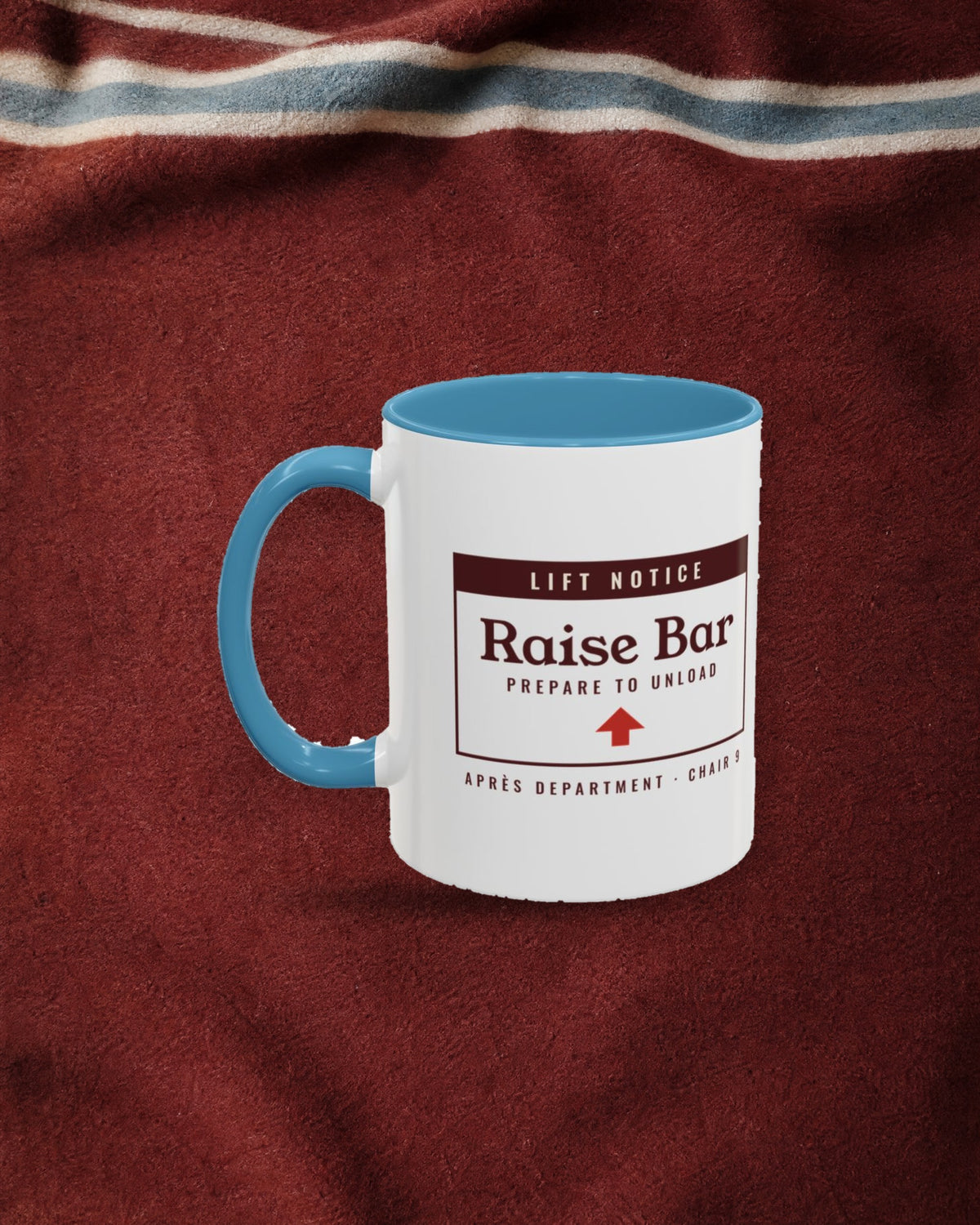 Raise the Bar Mug in Light Blue, styled