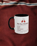 Ski Day Checklist Mug in Black, styled