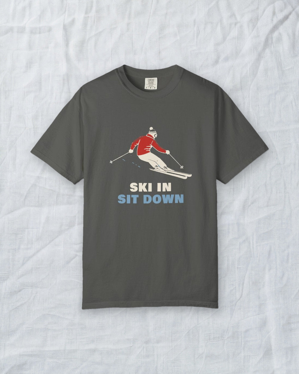 Ski In, Sit Down Tee in Pepper, styled