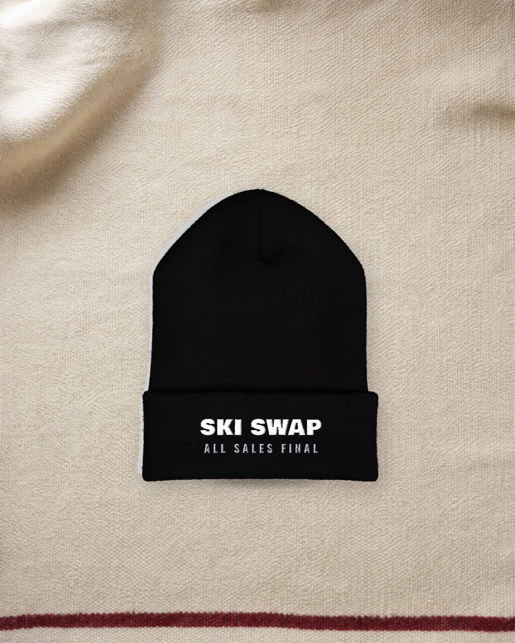 Annual Ski Swap Beanie in Black, styled