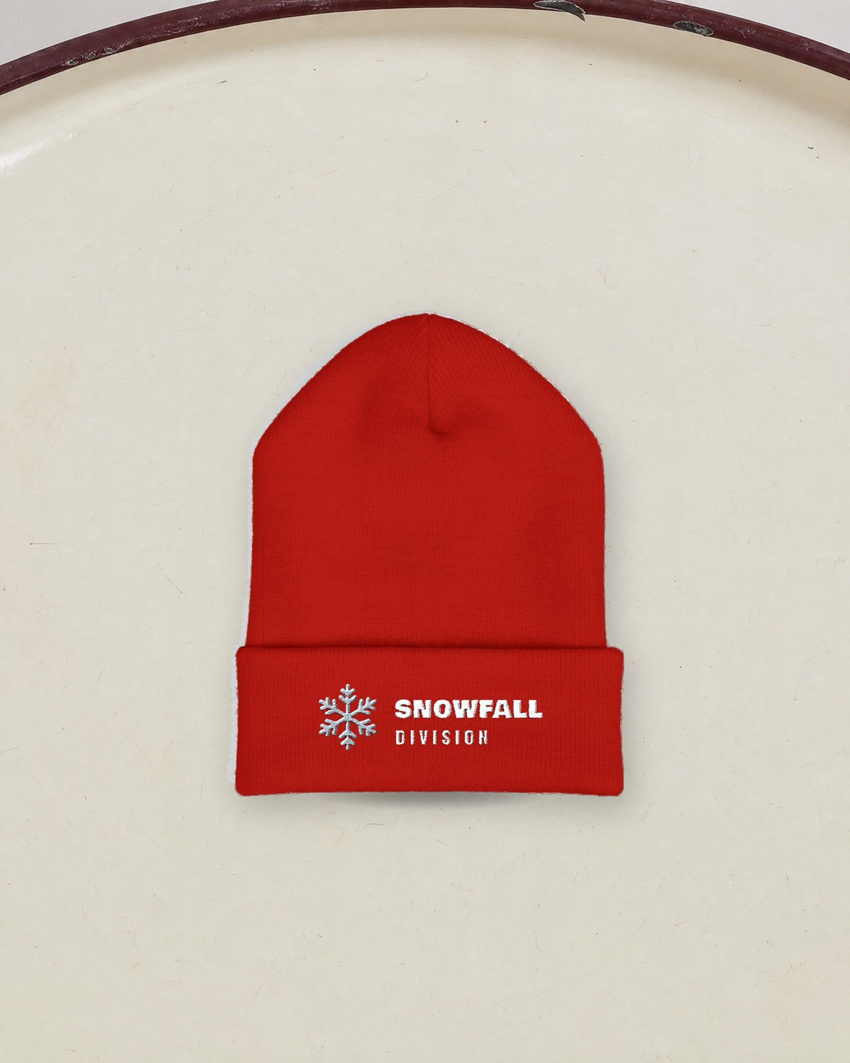 Snowfall Division Beanie in Red, styled