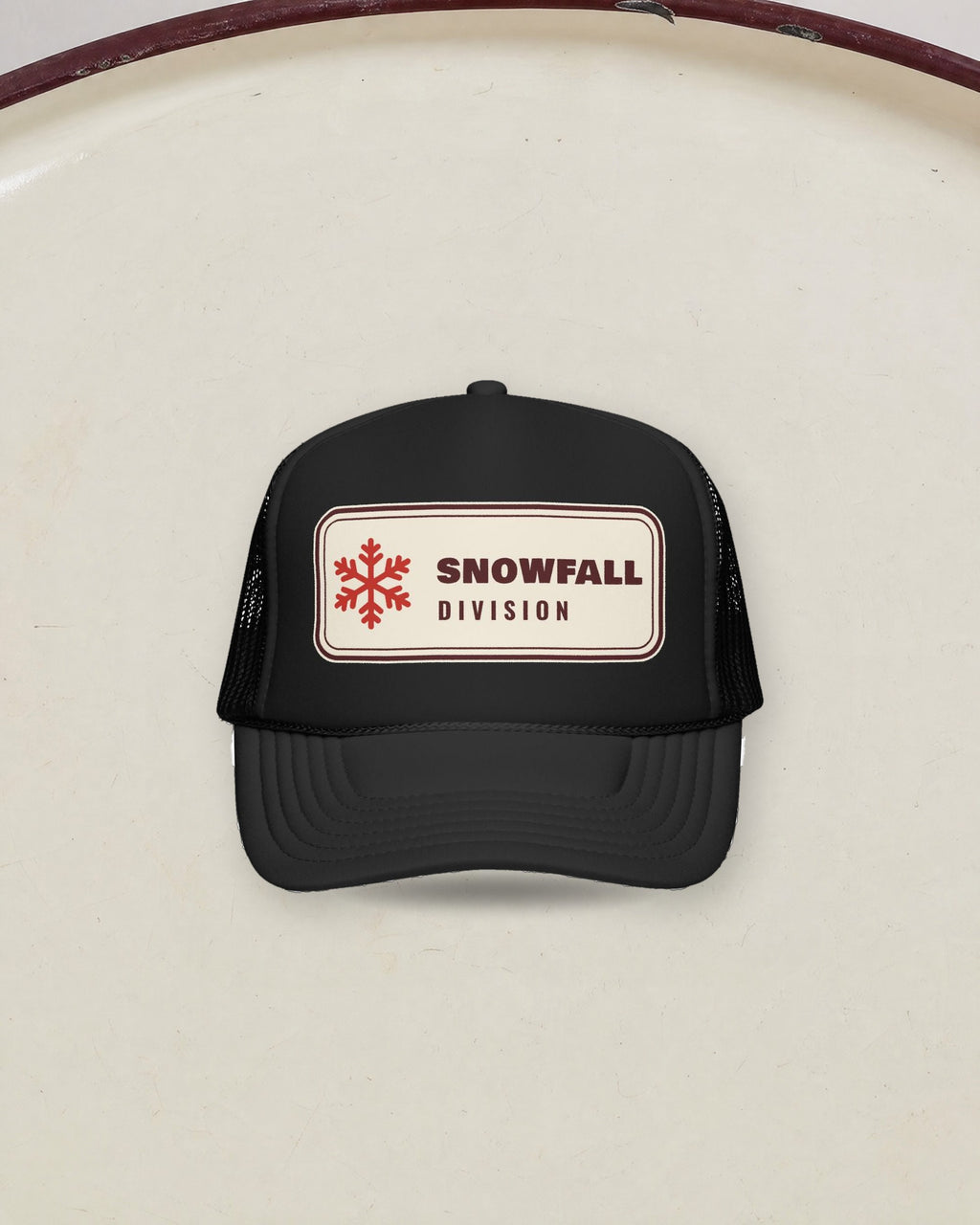 Snowfall Division Trucker Hat in Black, styled