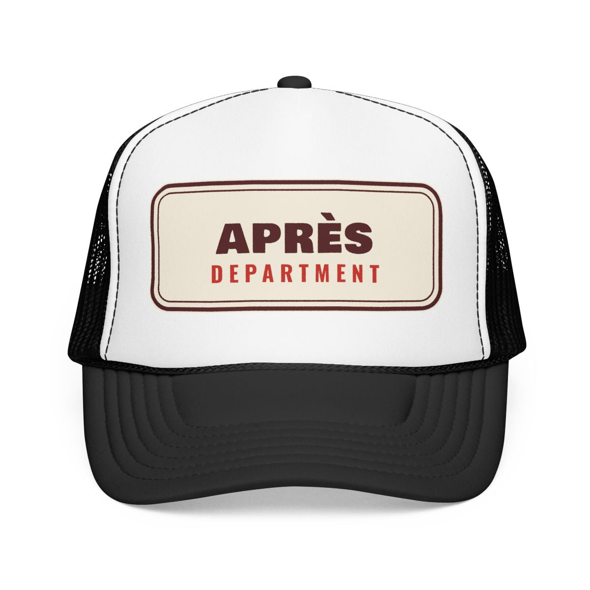Après Department Trucker Hat in Black/White, front view