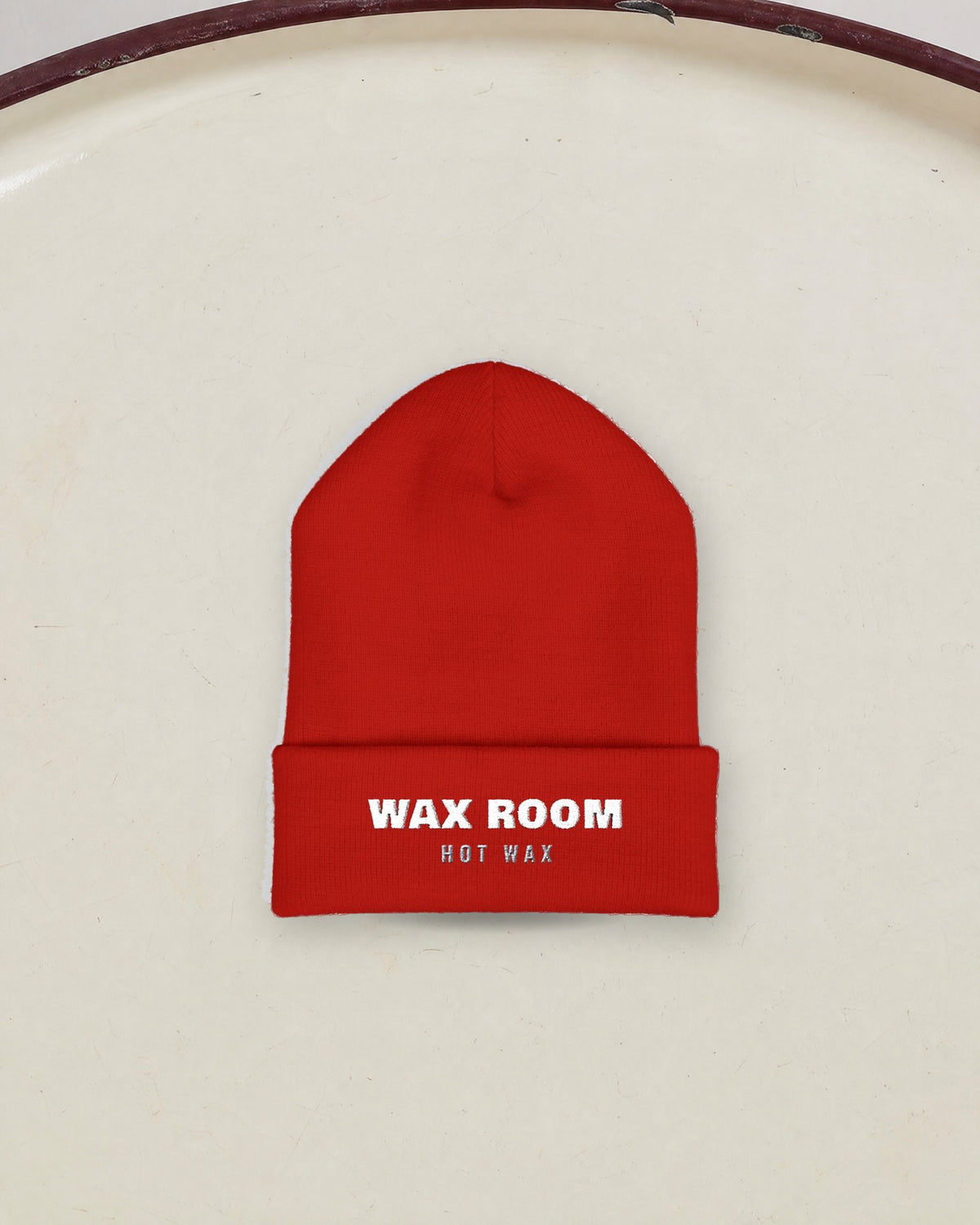 Wax Room Beanie in Red, styled