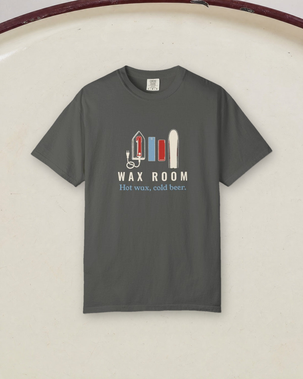 Wax Room Tee in Pepper, styled