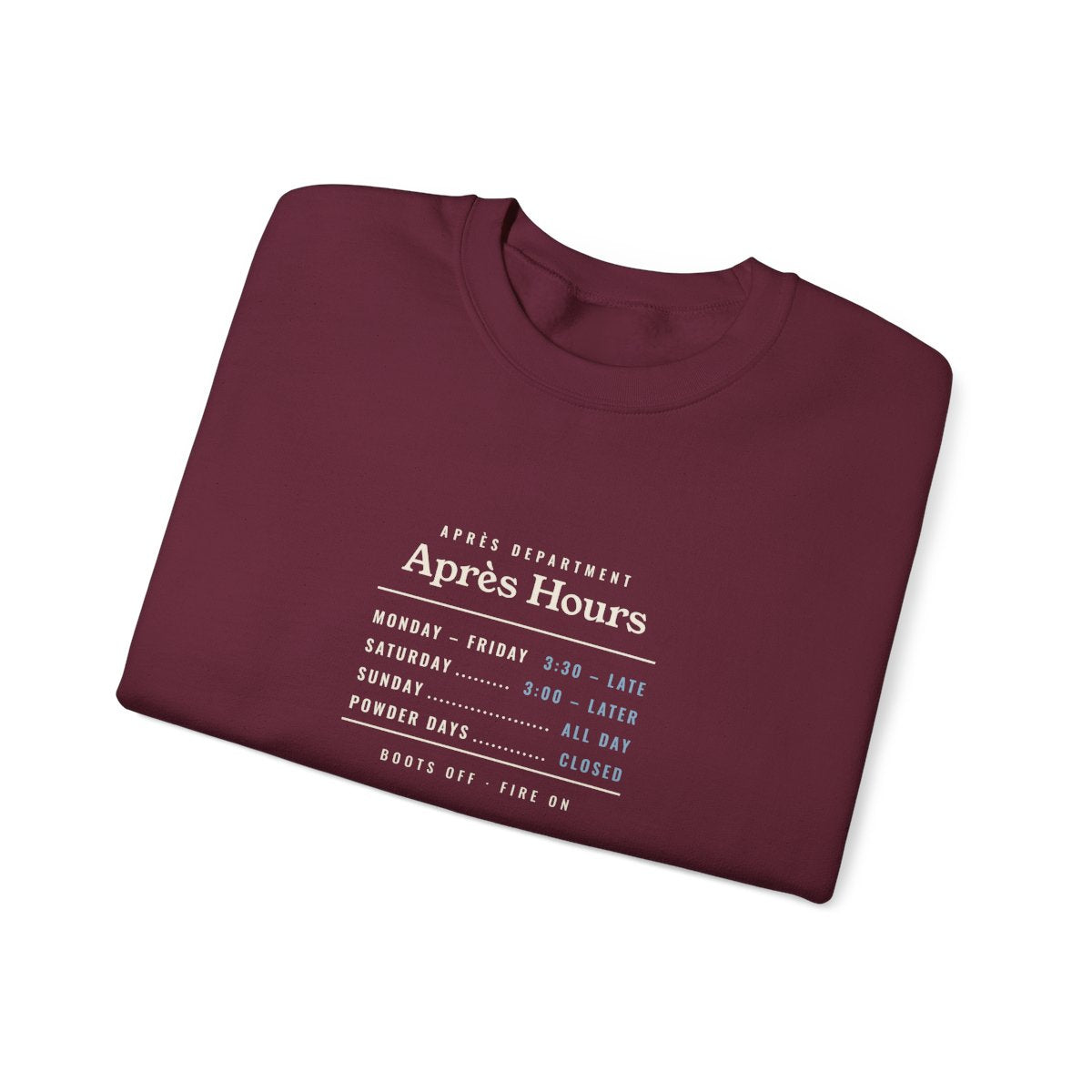 Après Hours Crewneck in Maroon, folded