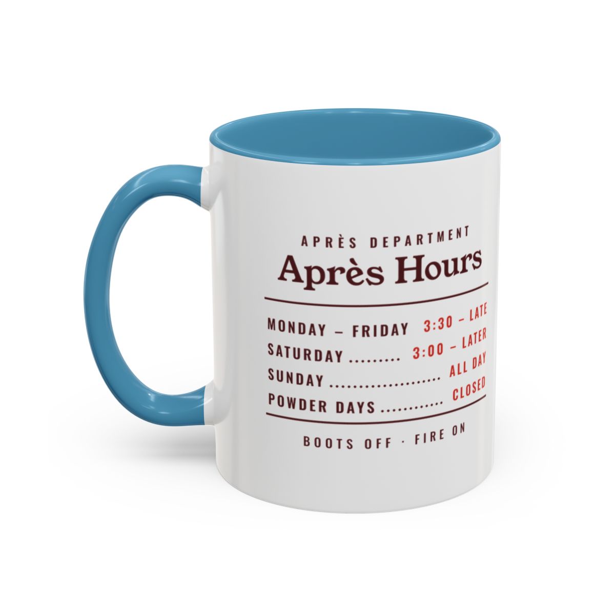 Après Hours Mug in Light Blue, left side