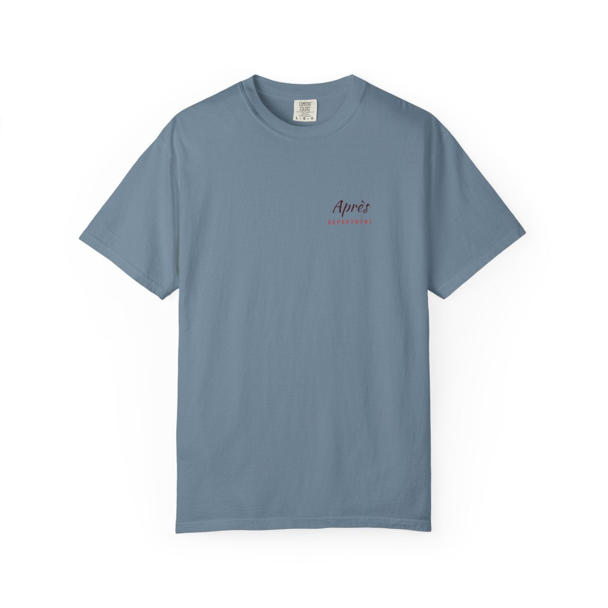 Après Script Tee in Ice Blue, front view