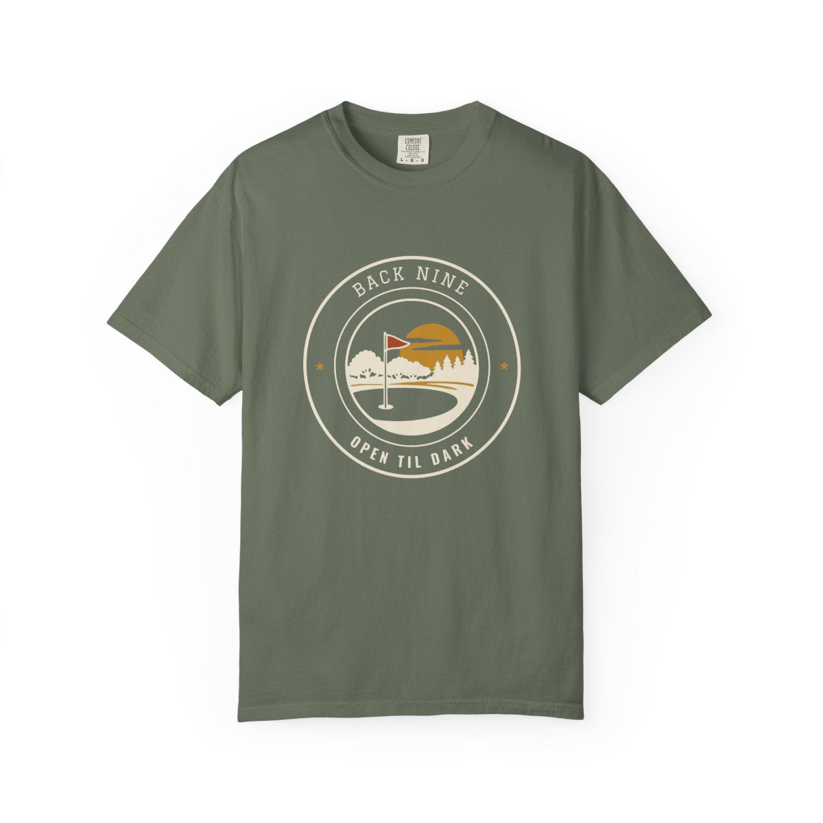 Back Nine Tee in Moss, front view