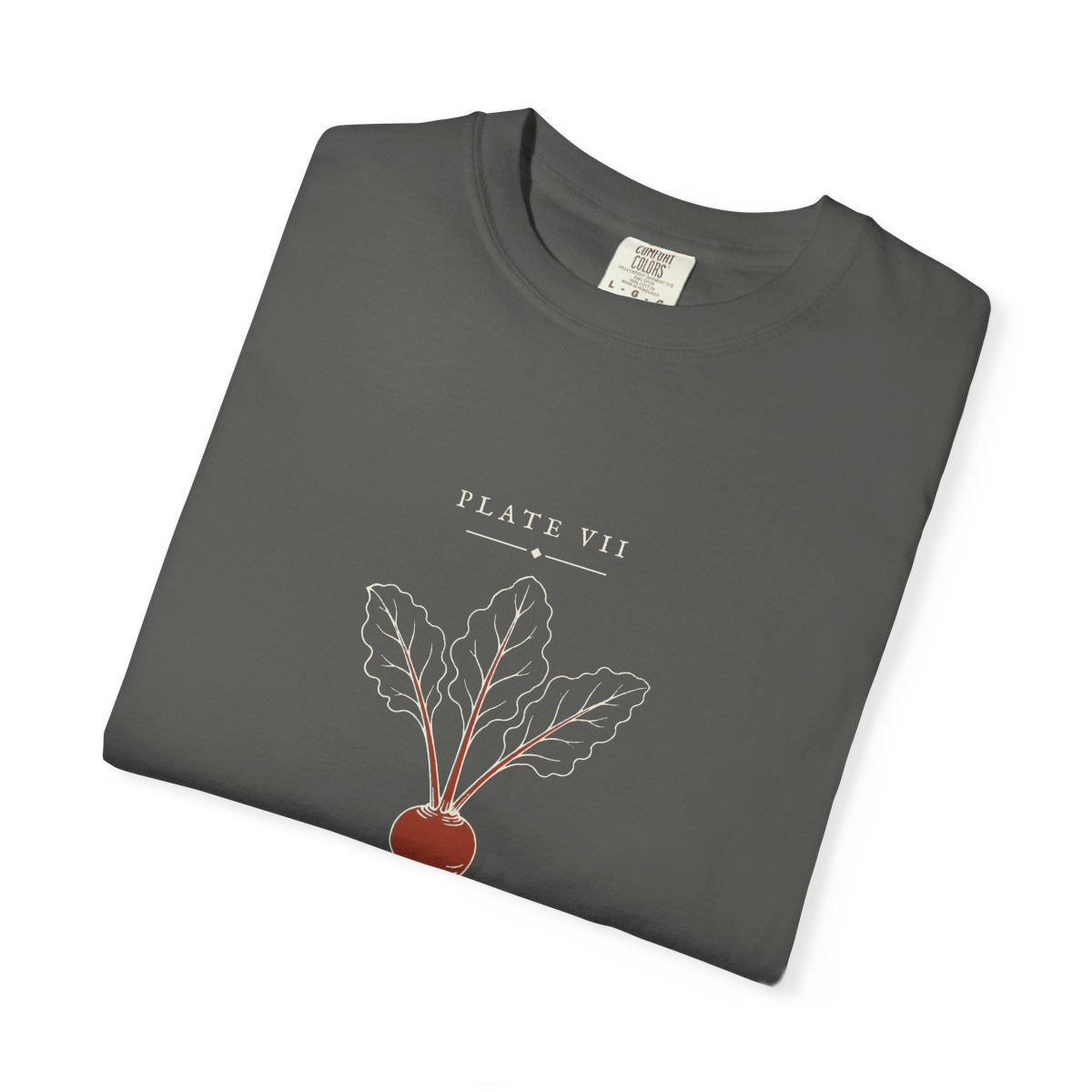 Beetroot Plate Tee in Pepper, folded