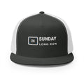 Bib 26 Trucker Cap in Charcoal/White, front view
