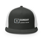 Bib 26 Trucker Cap in Charcoal/White, front view