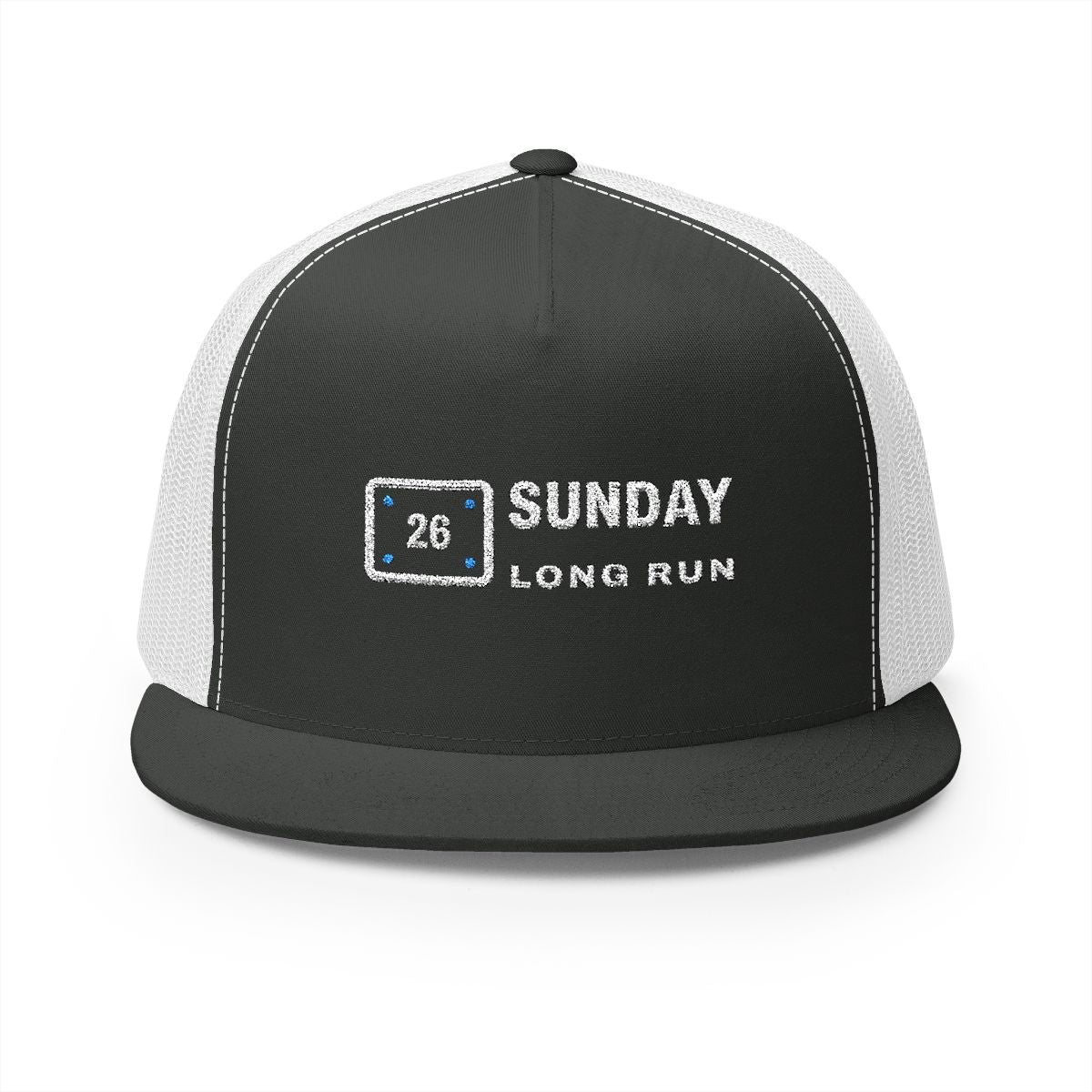 Bib 26 Trucker Cap in Charcoal/White, front view