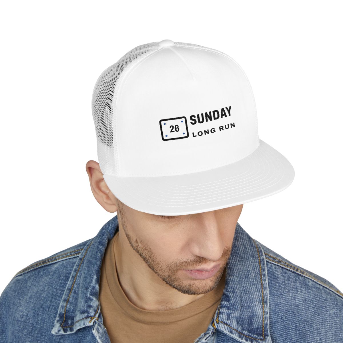 Bib 26 Trucker Cap in White, on model