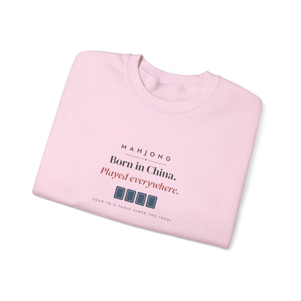Born in China, Played Everywhere Crewneck in Light Pink, folded