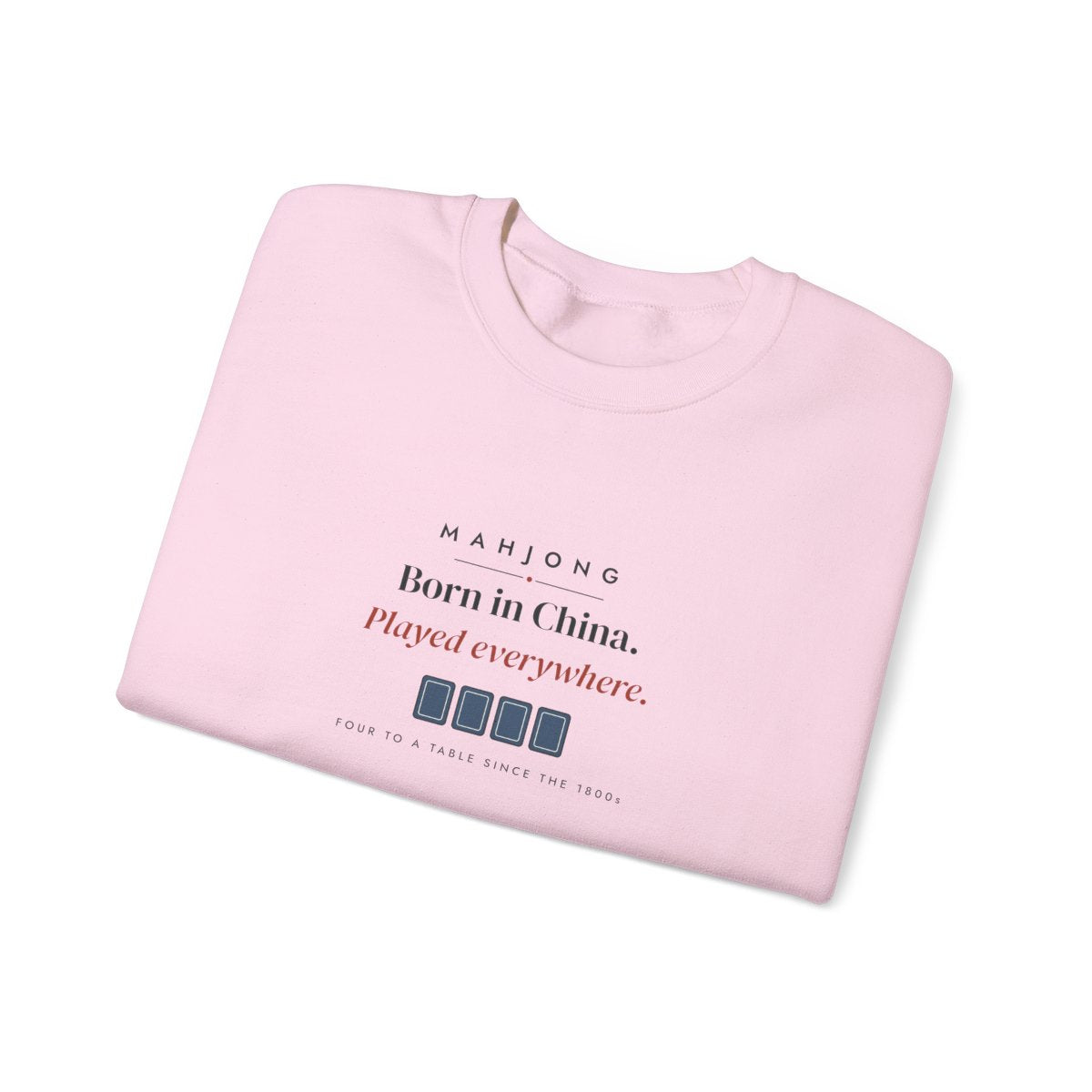 Born in China, Played Everywhere Crewneck in Light Pink, folded