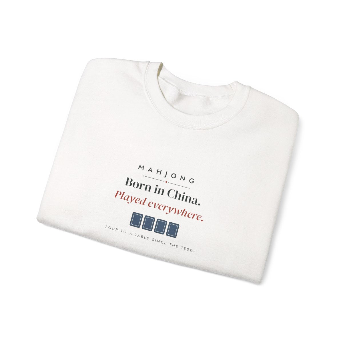 Born in China, Played Everywhere Crewneck in White, folded