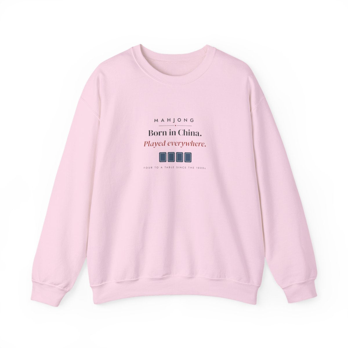 Born in China, Played Everywhere Crewneck in Light Pink, front view