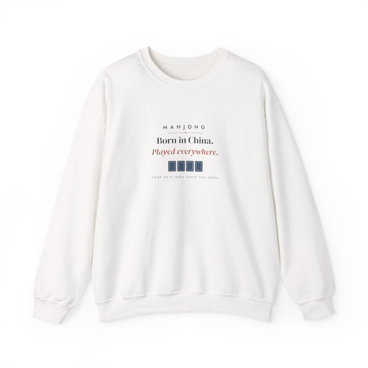 Born in China, Played Everywhere Crewneck in White, front view