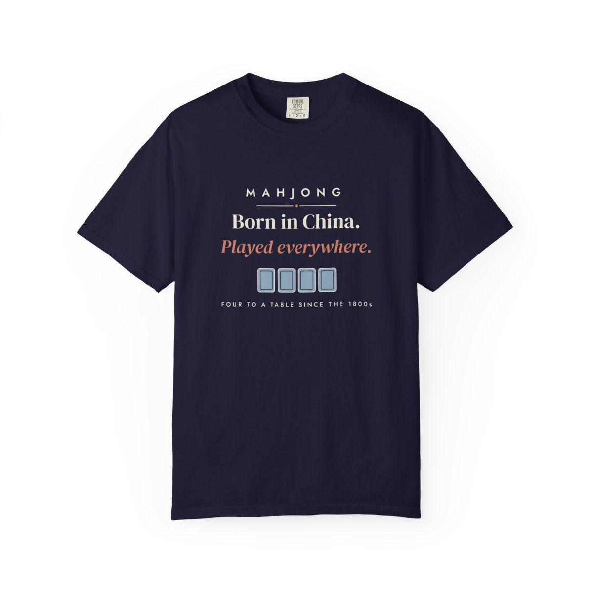 Born in China, Played Everywhere Tee in True Navy, front view