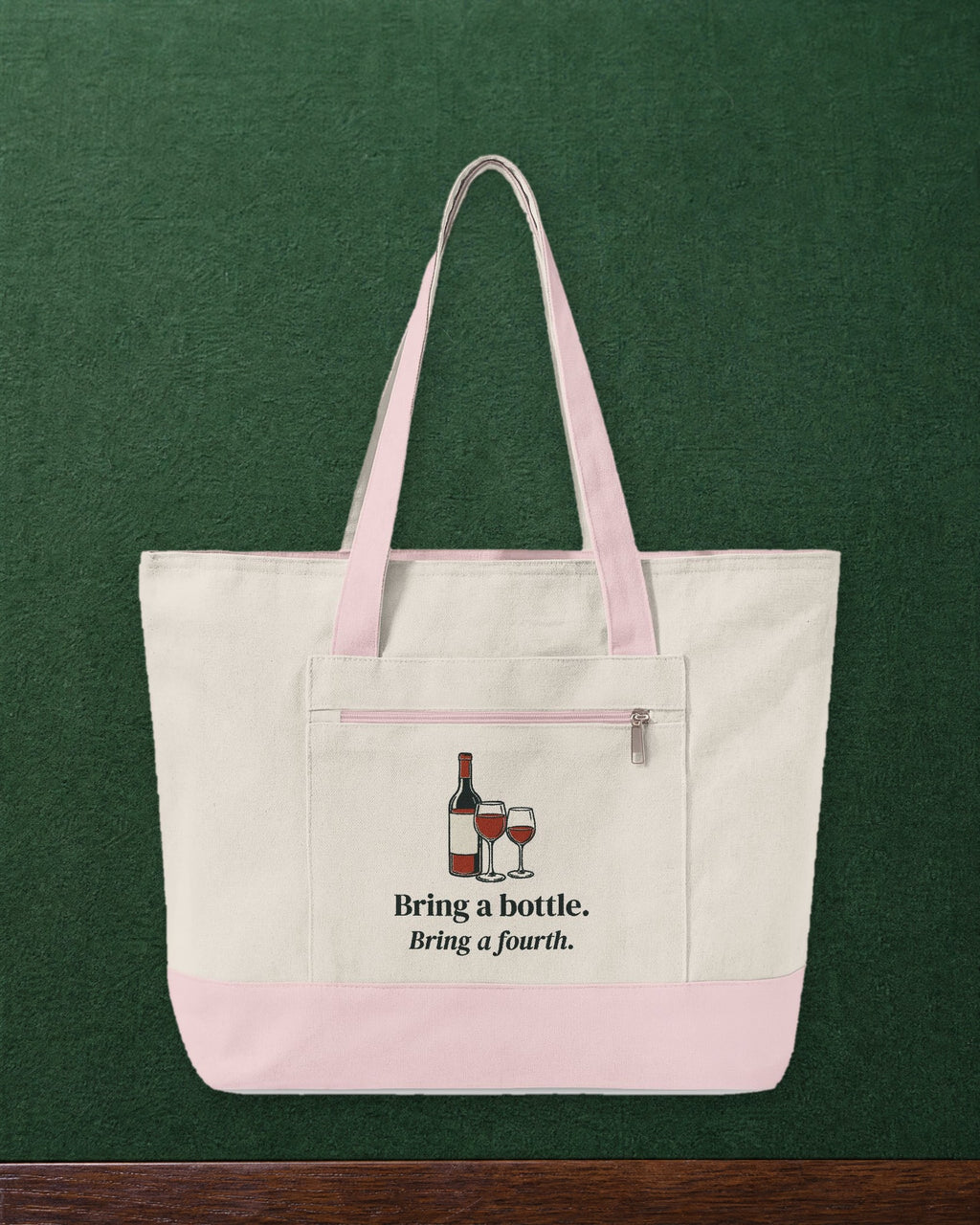Bring a Bottle Mahj Bag in Natural/Light Pink, styled