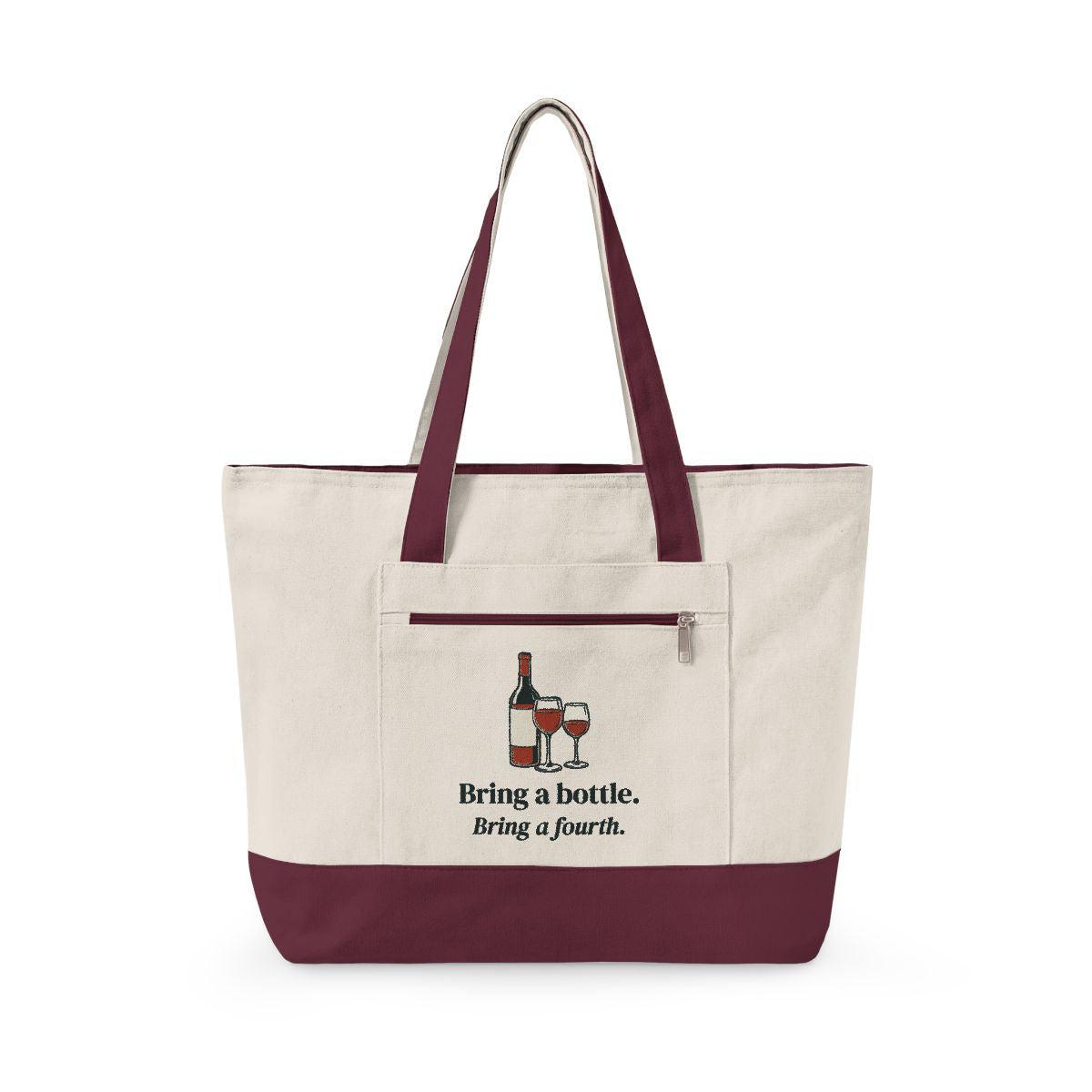 Bring a Bottle Mahj Bag in Natural/Maroon, front view