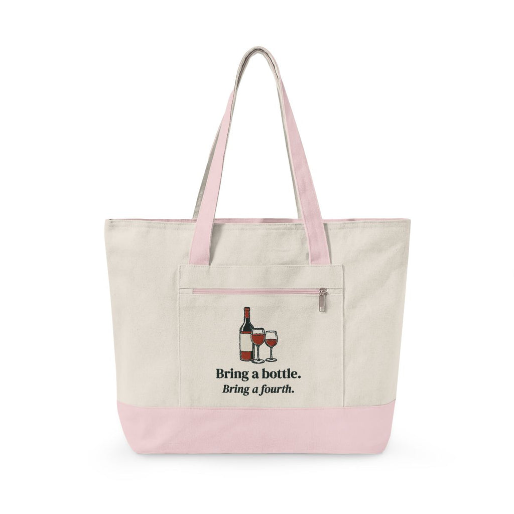 Bring a Bottle Mahj Bag in Natural/Light Pink, front view