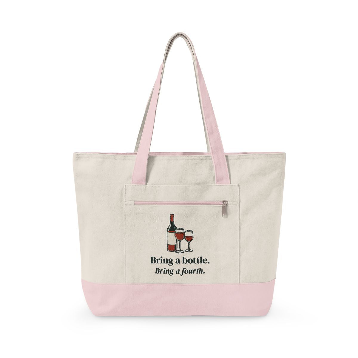 Bring a Bottle Mahj Bag in Natural/Light Pink, front view