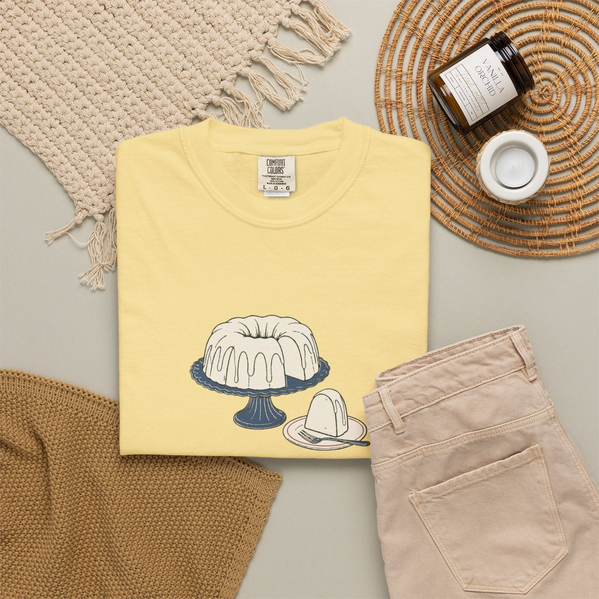 Bring a Dish Tee in Butter, fabric and print detail