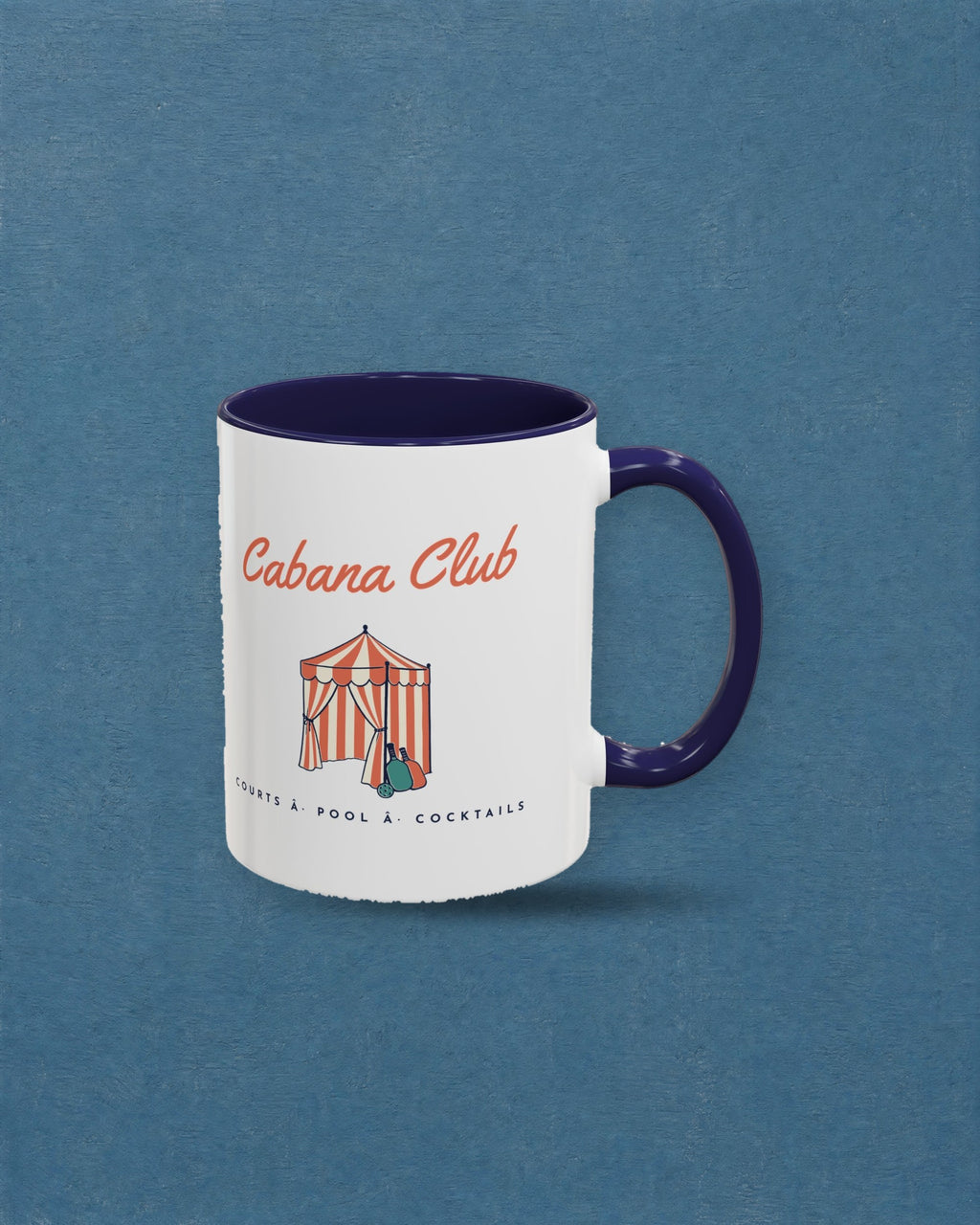 Cabana Club Mug in Navy, styled