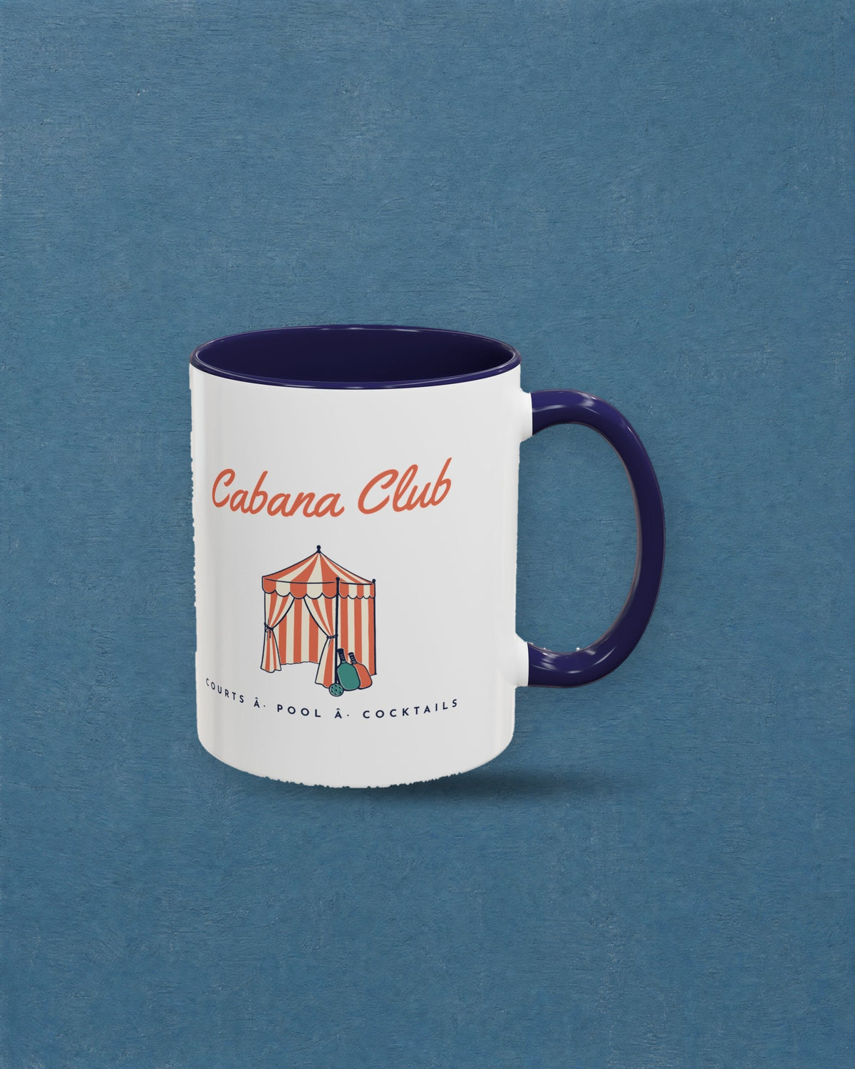 Cabana Club Mug in Navy, styled