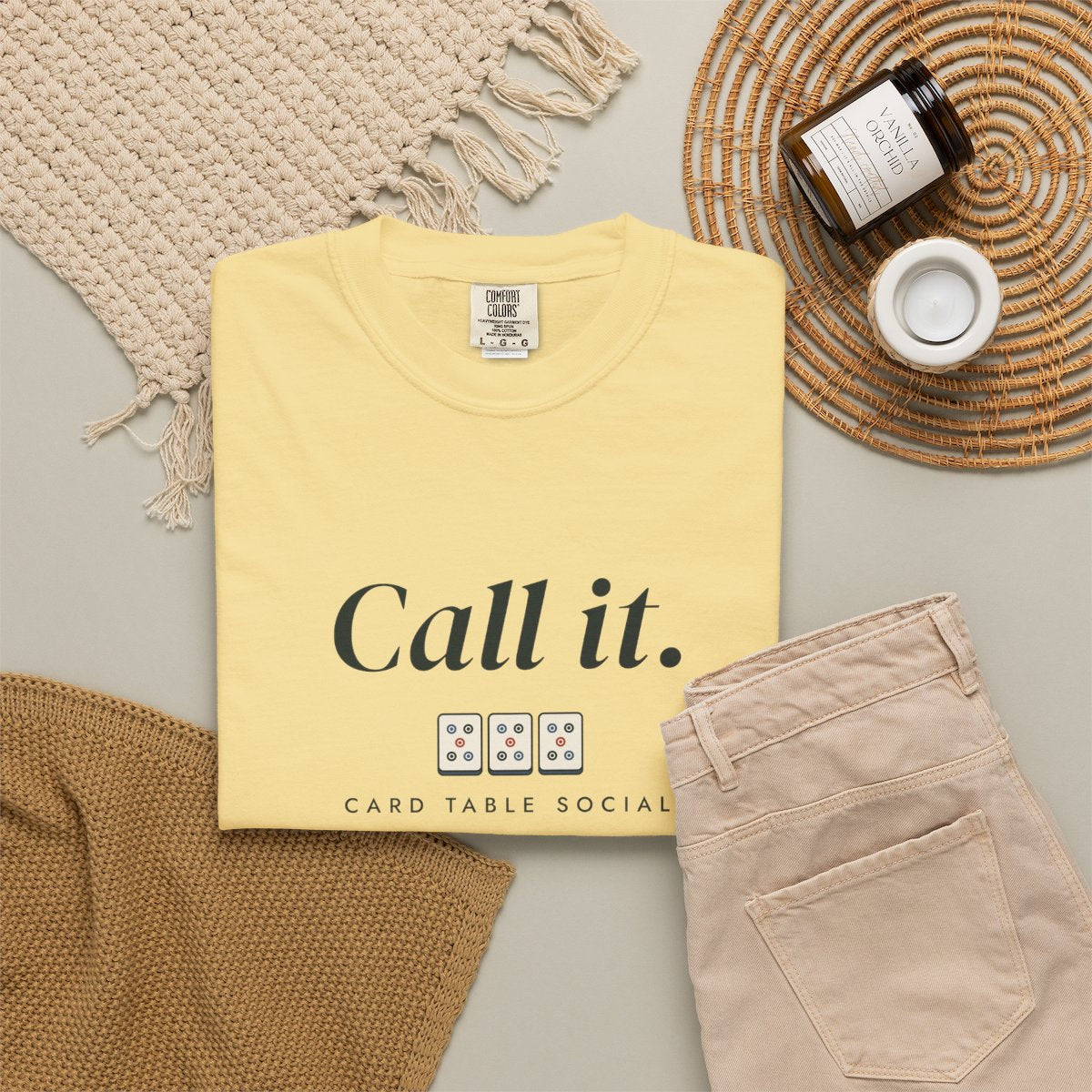 Call It Tee in Butter, fabric and print detail