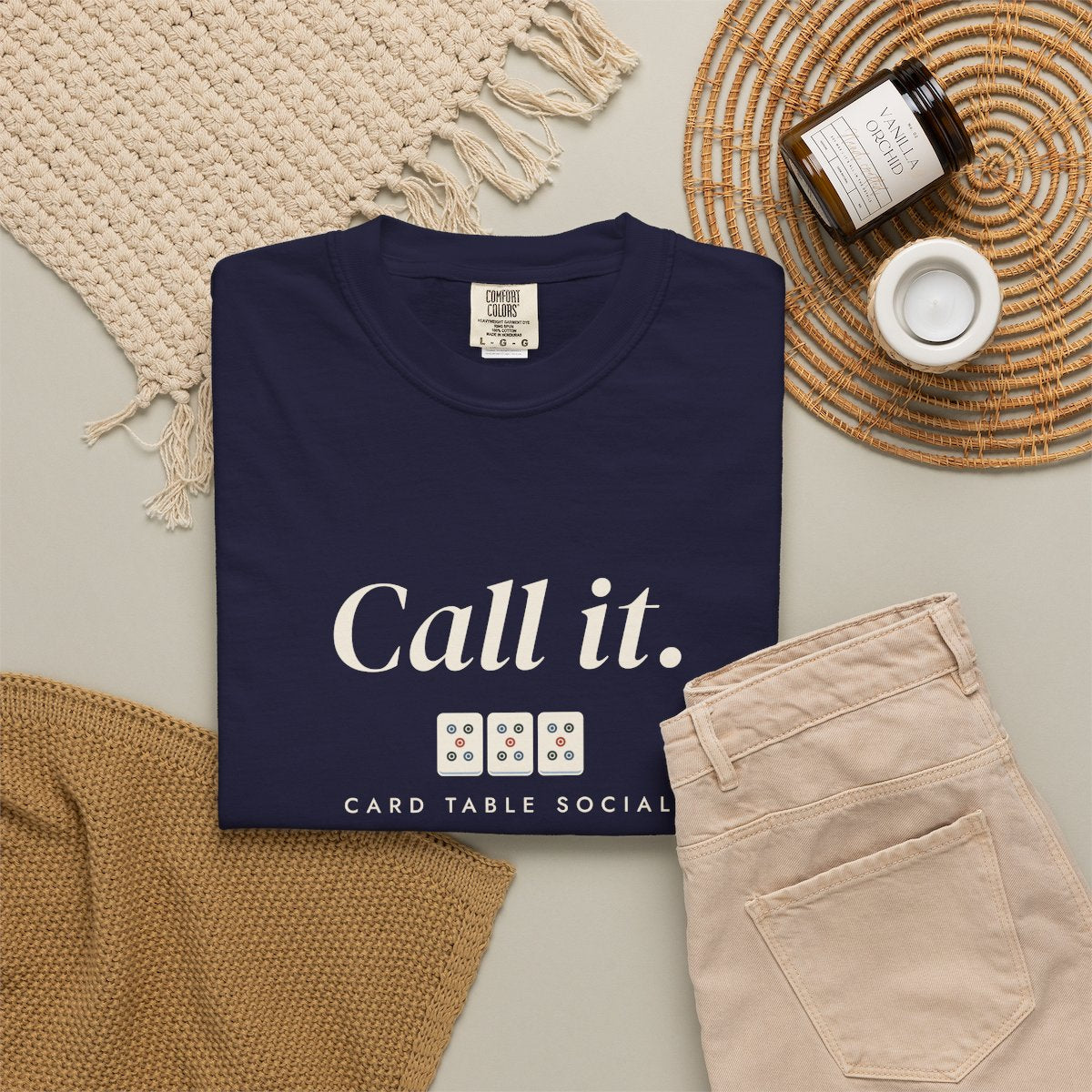 Call It Tee in True Navy, fabric and print detail