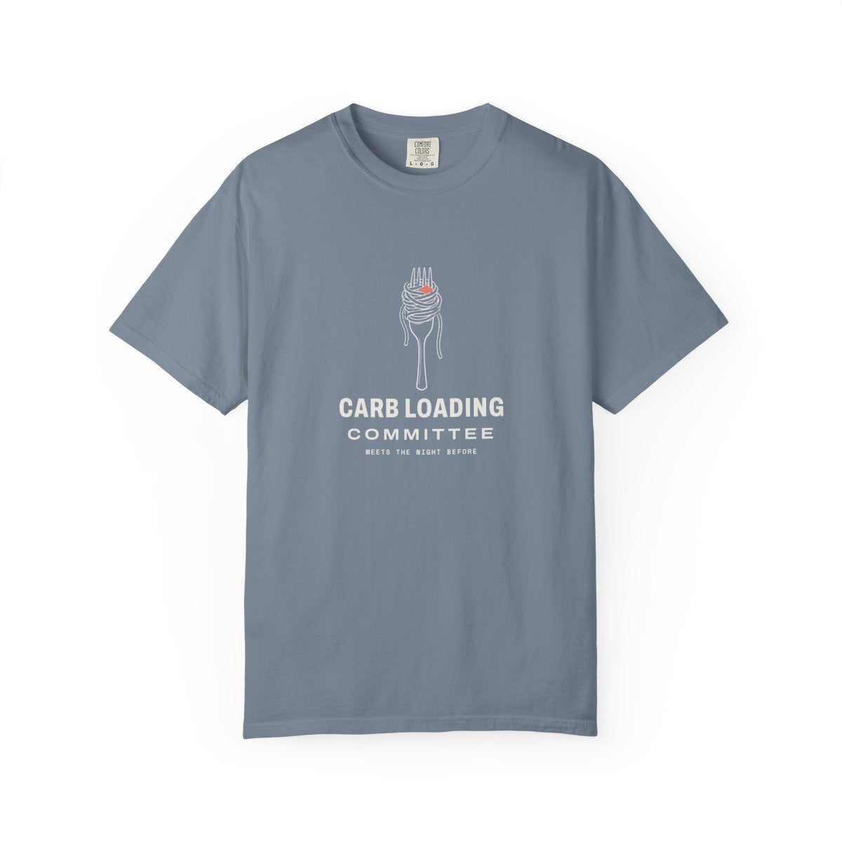 Carb Loading Committee Tee in Blue Jean, front view