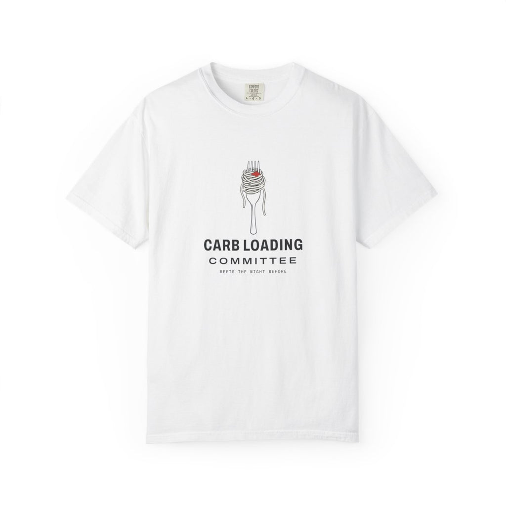 Carb Loading Committee Tee in White, front view
