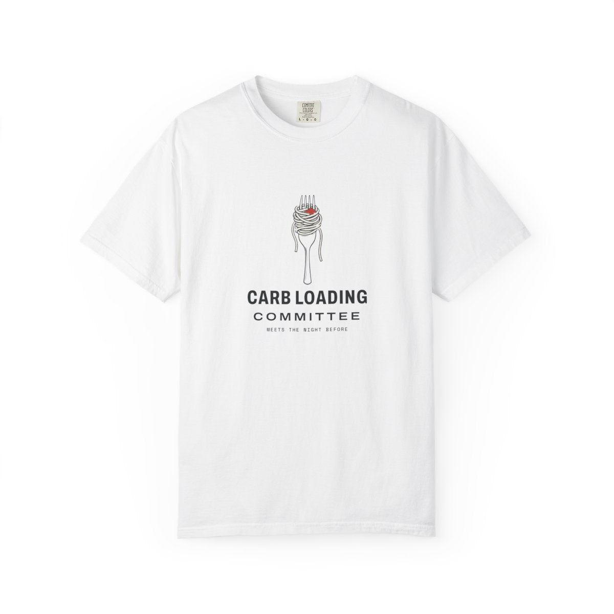Carb Loading Committee Tee in White, front view