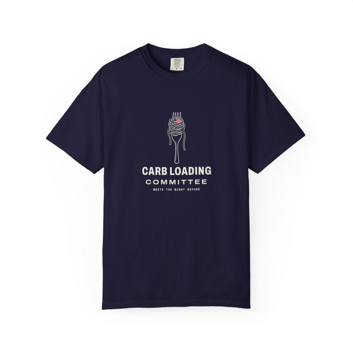 Carb Loading Committee Tee in True Navy, front view