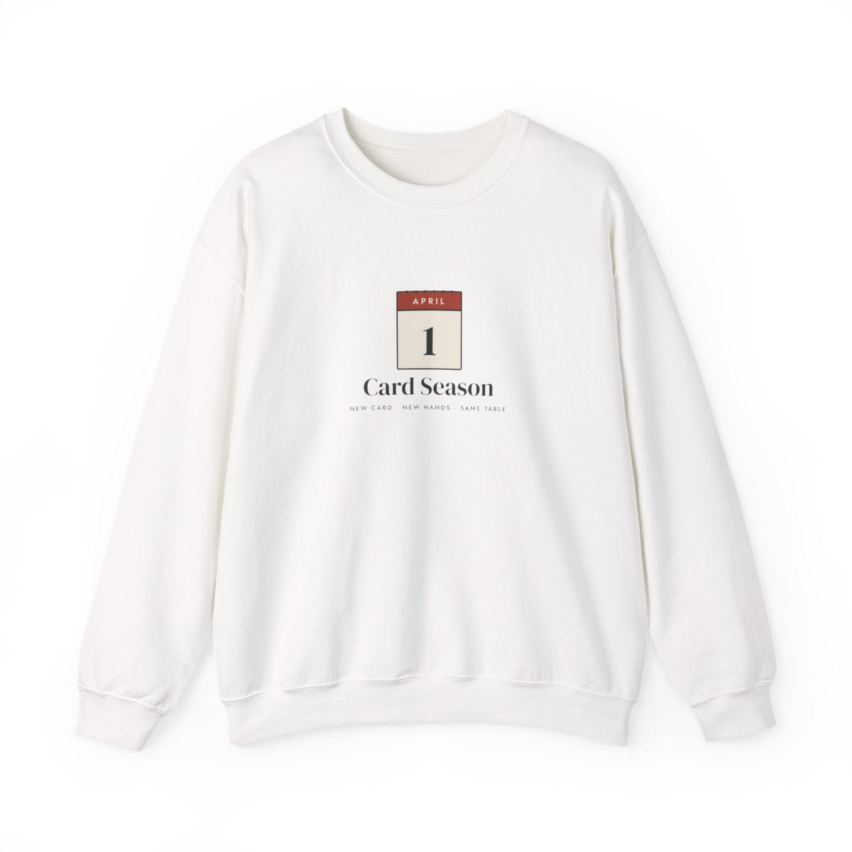 Card Season Crewneck in White, front view