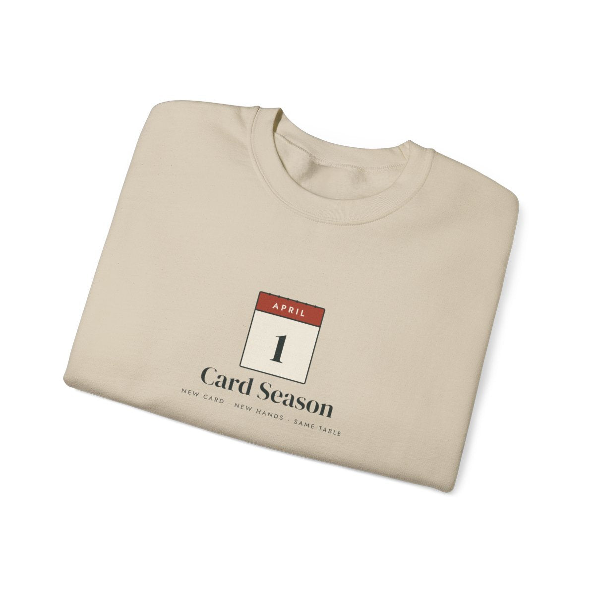 Card Season Crewneck in Sand, folded