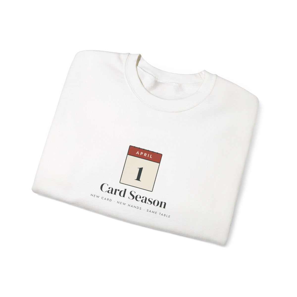 Card Season Crewneck in White, folded